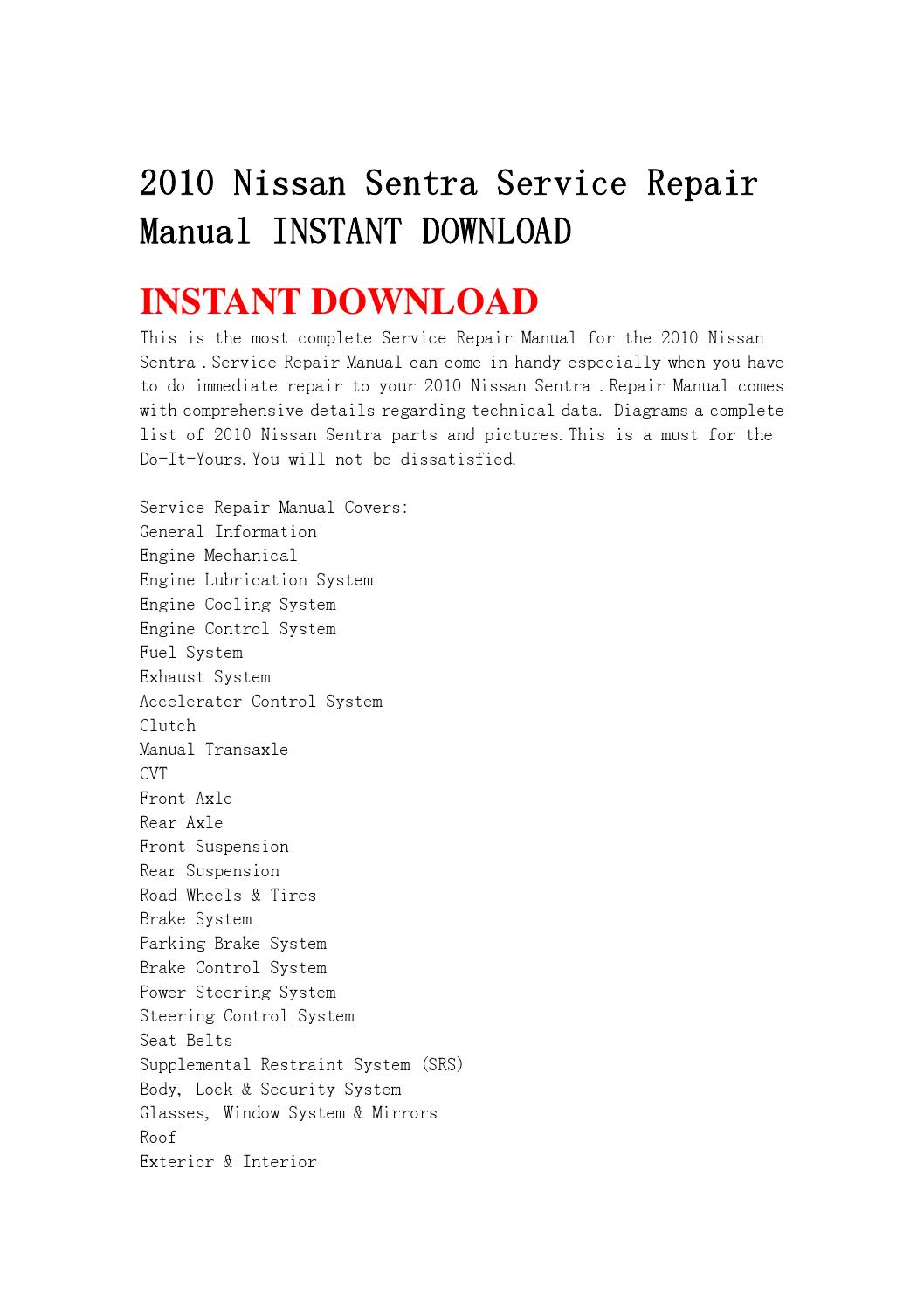 Free nissan sentra repair manual